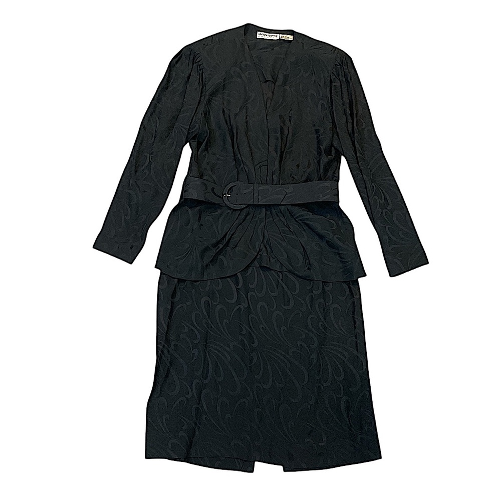 Vintage Liz Claiborne Dresses 2 Piece Skirt Set Silk Belt Embossed Size 12